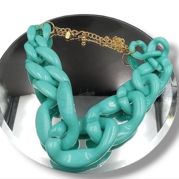 Vintage Chunky KJL Kenneth Jay Lane Turquoise Statement Chain Link Necklace - Picture 5 of 6